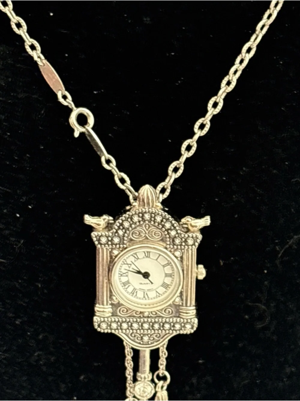 Vintage-Inspired Silver Cuckoo Clock Pendant Necklace - Silver - Picture 7 of 16